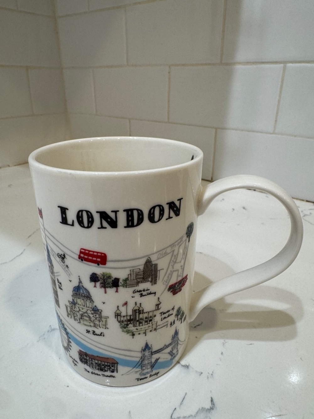 London Illustrated Ceramic Mug - White Travel Design - Picture 1 of 12
